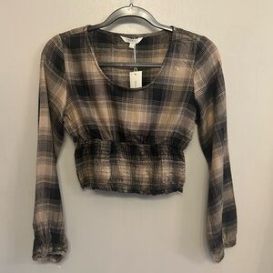 NWT Sim & Sam ruched plaid long sleeved crop top size S